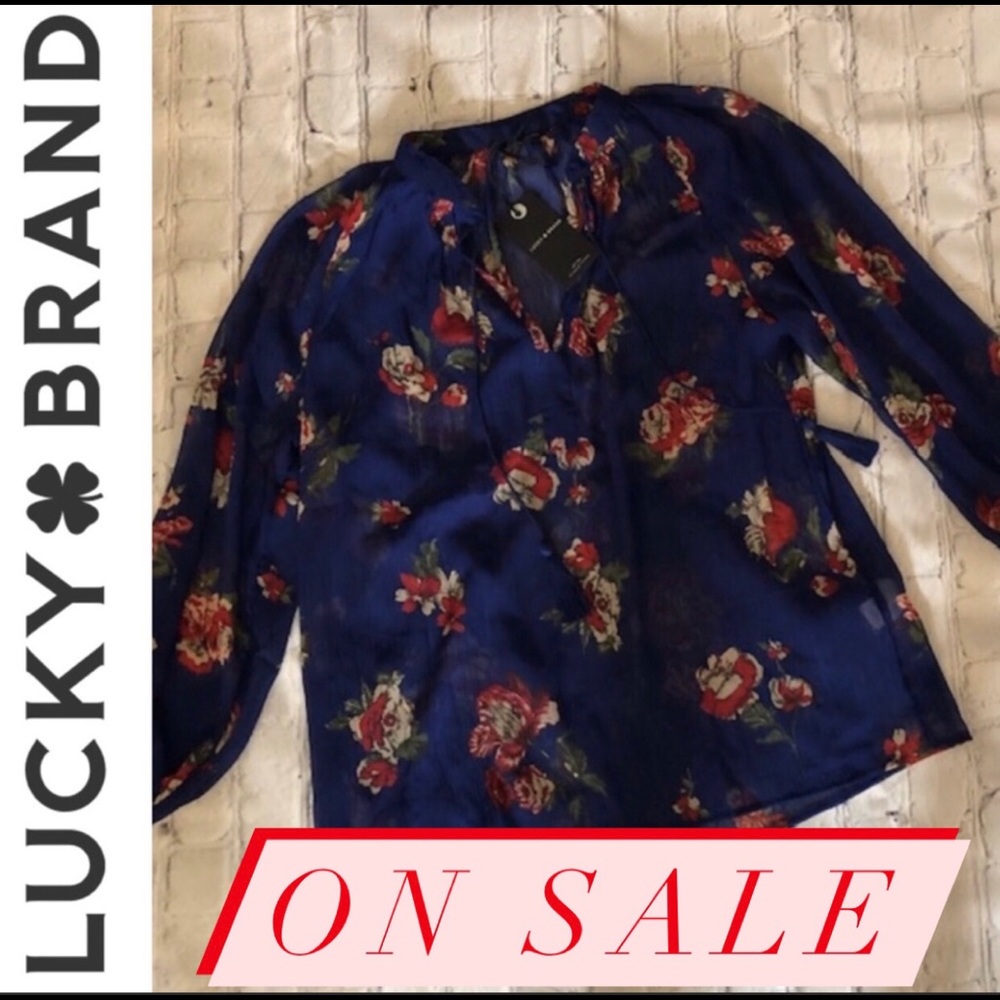 NWT Lucky Brand Peasant Top, Tassel Drawstring
